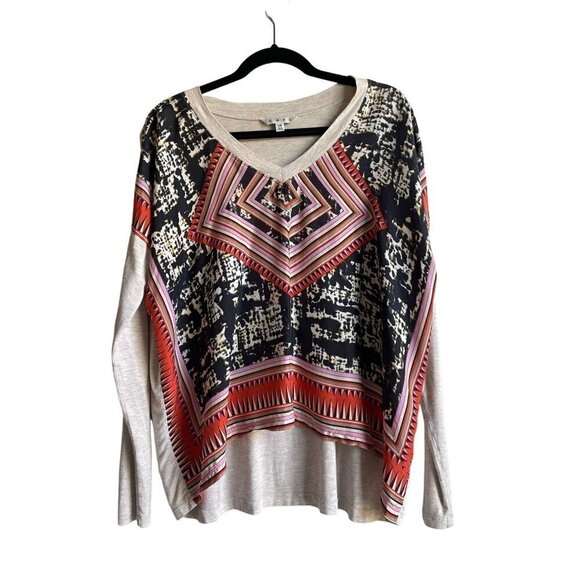 Cabi Tribal Tee Aztec Silk Panel Cream V-neck Tee Size XS Boho Scarf #768 - Picture 2 of 9